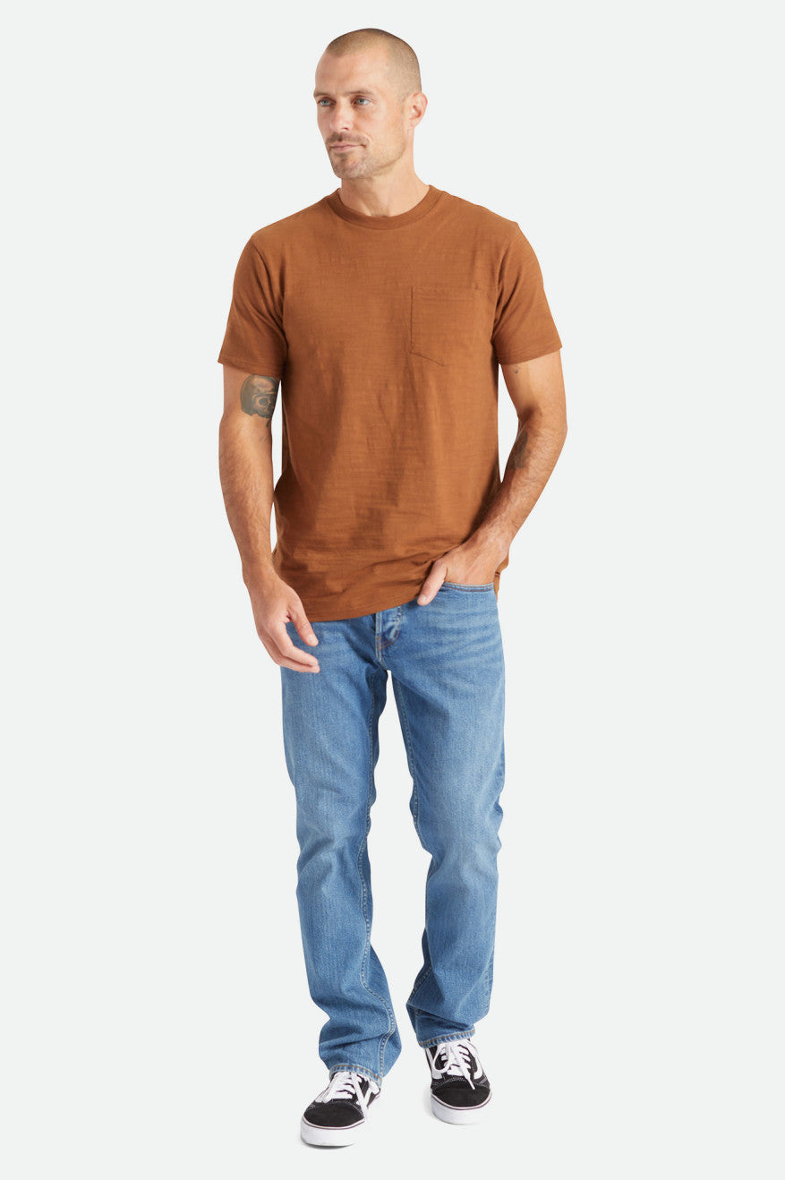 Brixton Basic Slub S/S Pocket Men's Tops Brown | 354QNRJMZ