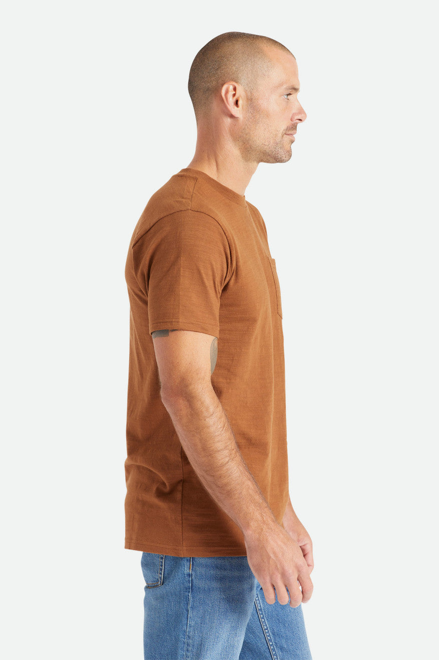 Brixton Basic Slub S/S Pocket Men's Tops Brown | 354QNRJMZ