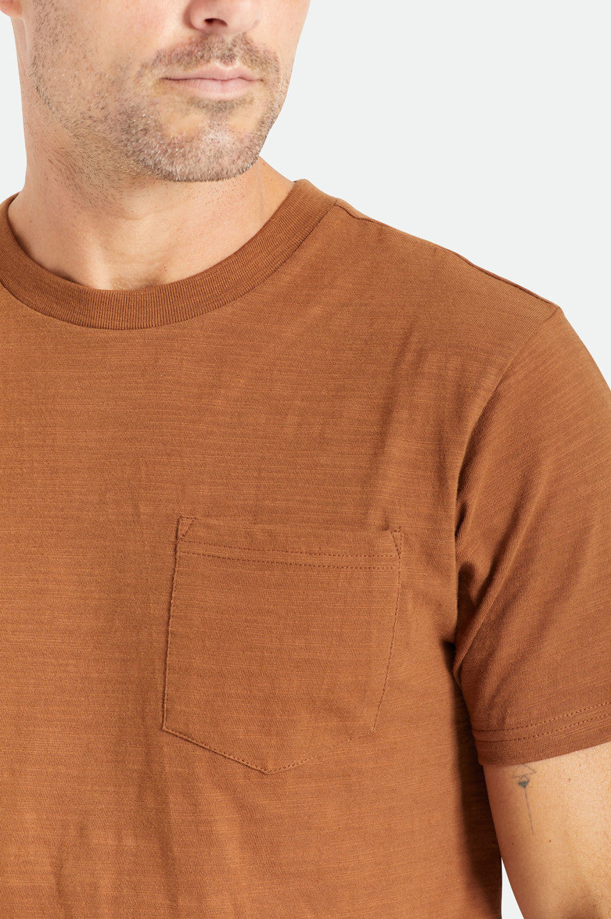 Brixton Basic Slub S/S Pocket Men's Tops Brown | 354QNRJMZ