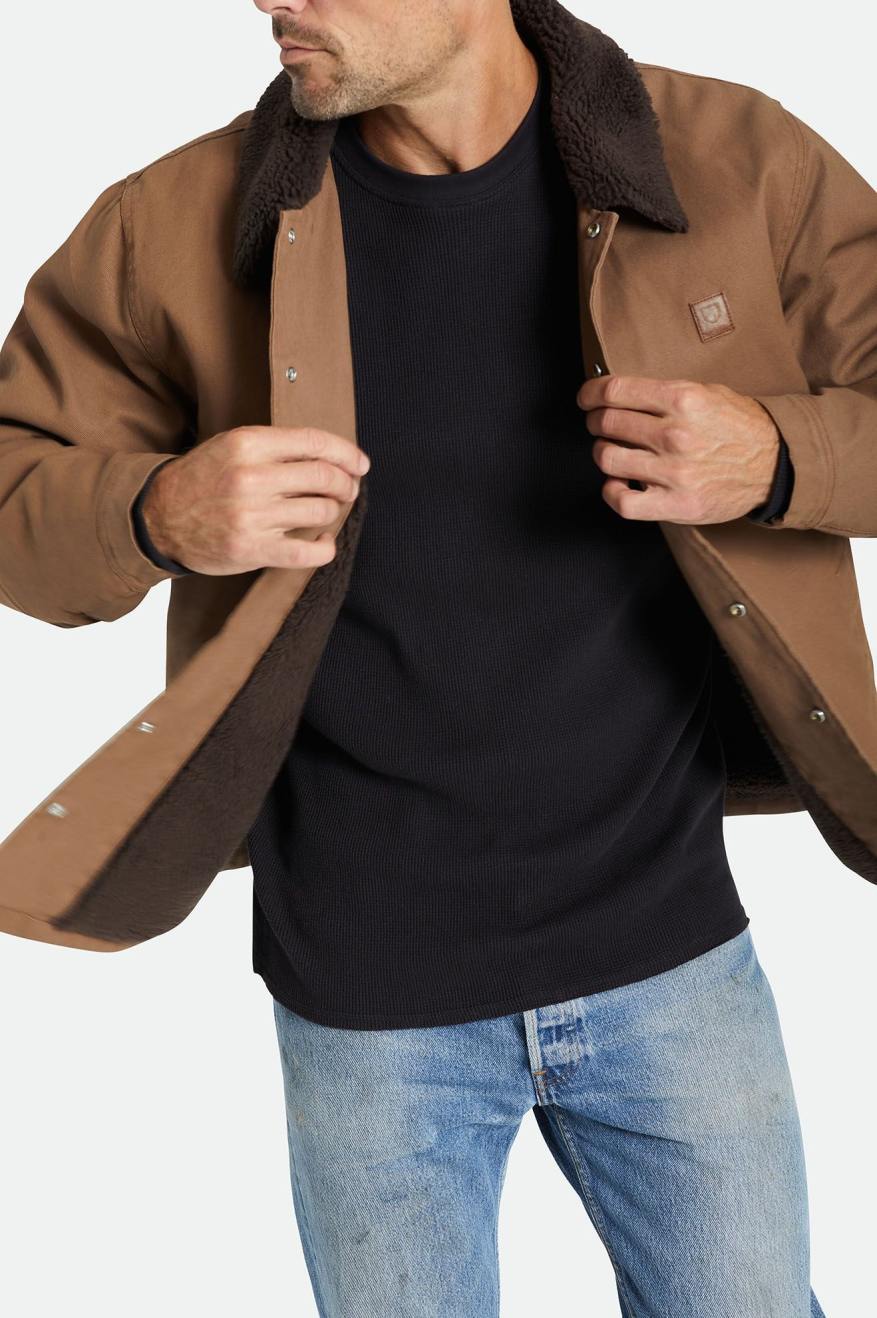 Brixton Beta Sherpa Lined Coaches Men's Jackets Brown | 745FHCARL