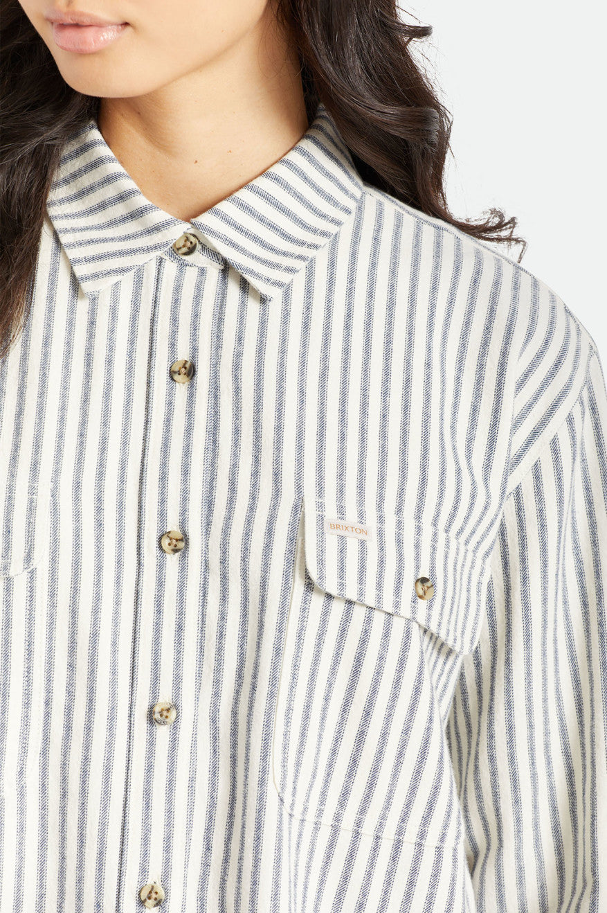 Brixton Bowery Boyfriend L/S Women's Flannels Stripes | 671DJFITH