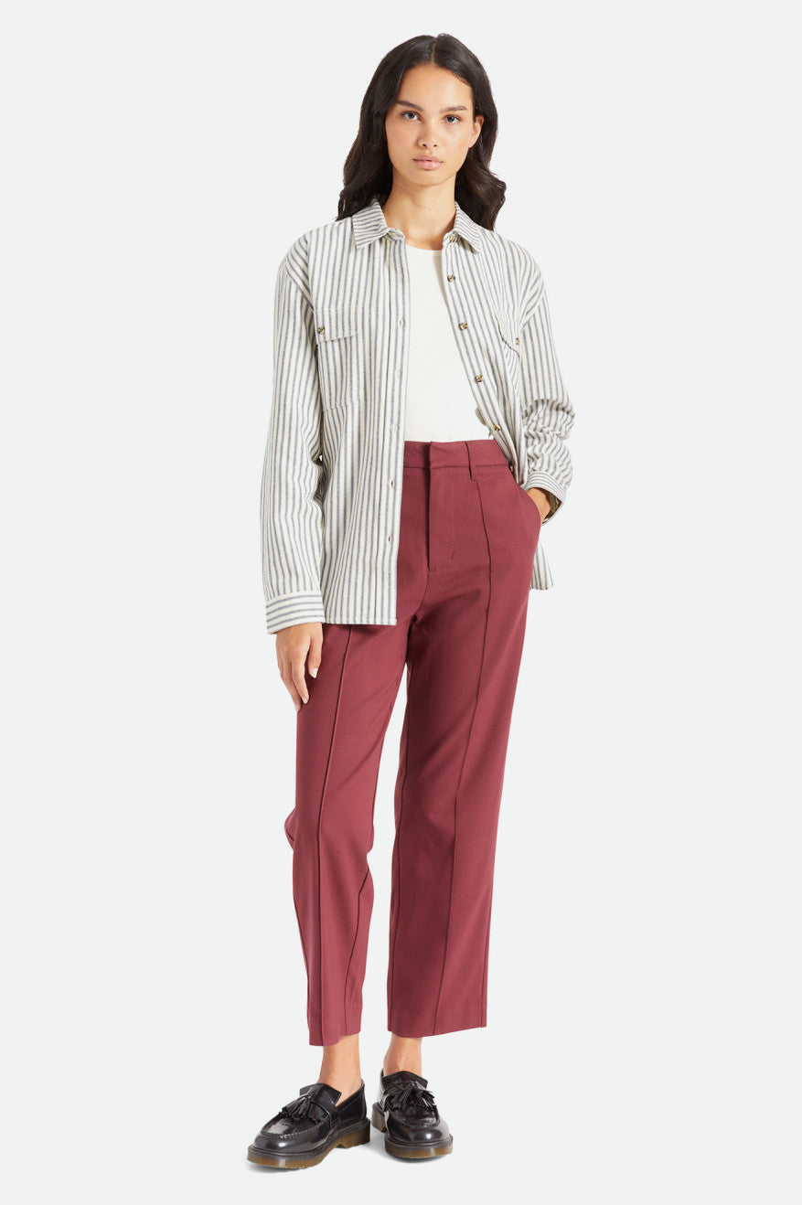 Brixton Bowery Boyfriend L/S Women's Flannels Stripes | 671DJFITH