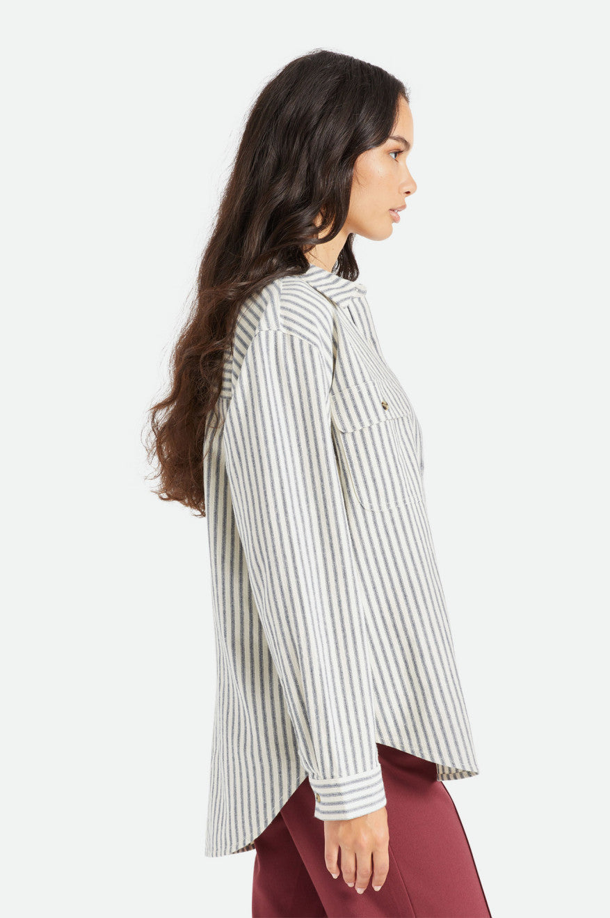 Brixton Bowery Boyfriend L/S Women's Flannels Stripes | 671DJFITH