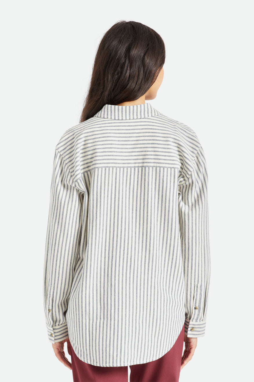 Brixton Bowery Boyfriend L/S Women's Flannels Stripes | 671DJFITH