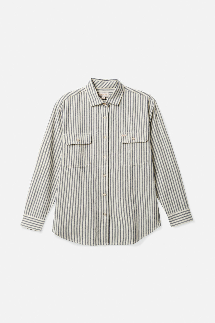 Brixton Bowery Boyfriend L/S Women's Flannels Stripes | 671DJFITH