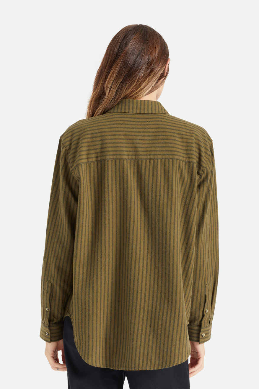 Brixton Bowery Boyfriend L/S Women's Flannels Olive | 693VSACJM