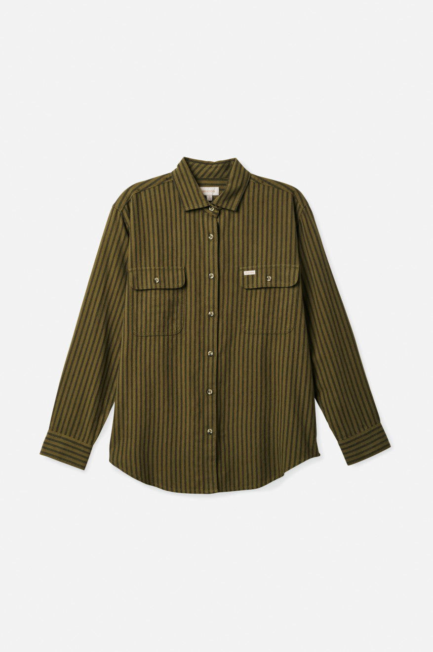 Brixton Bowery Boyfriend L/S Women's Flannels Olive | 693VSACJM