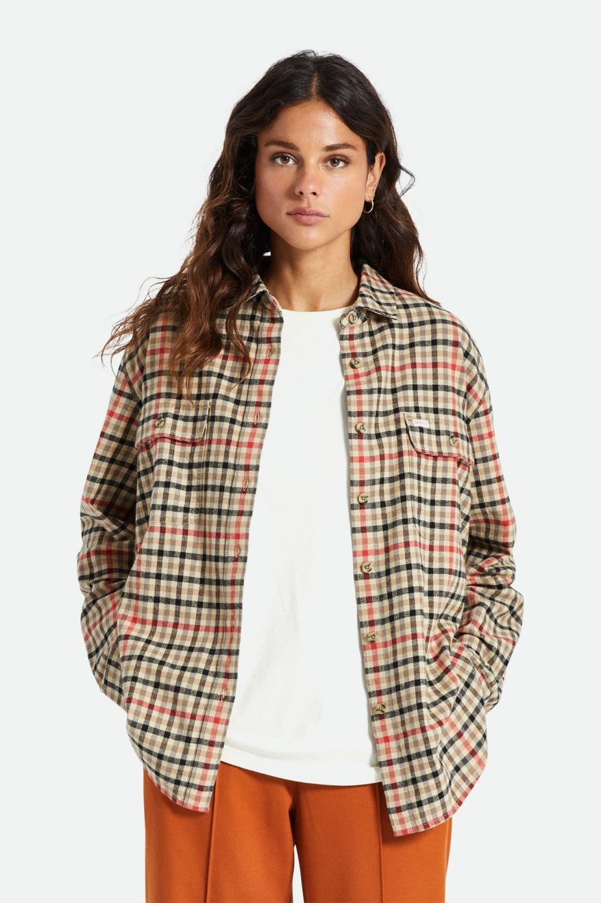 Brixton Bowery Boyfriend L/S Women's Flannels Light Yellow | 781RYDQUH