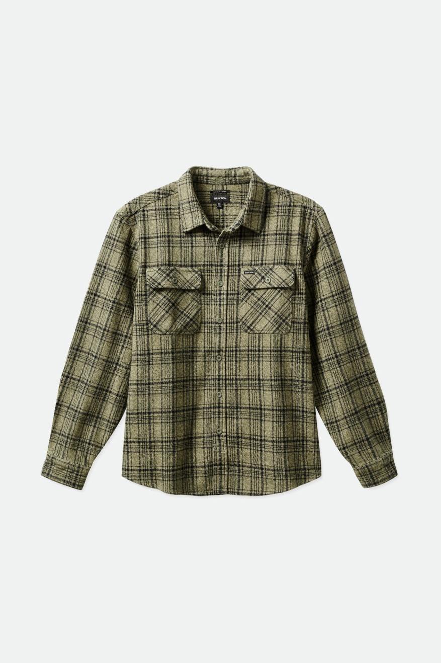 Brixton Bowery Heavy Weight L/S Men's Flannels Olive / Black | 016MGPXZD