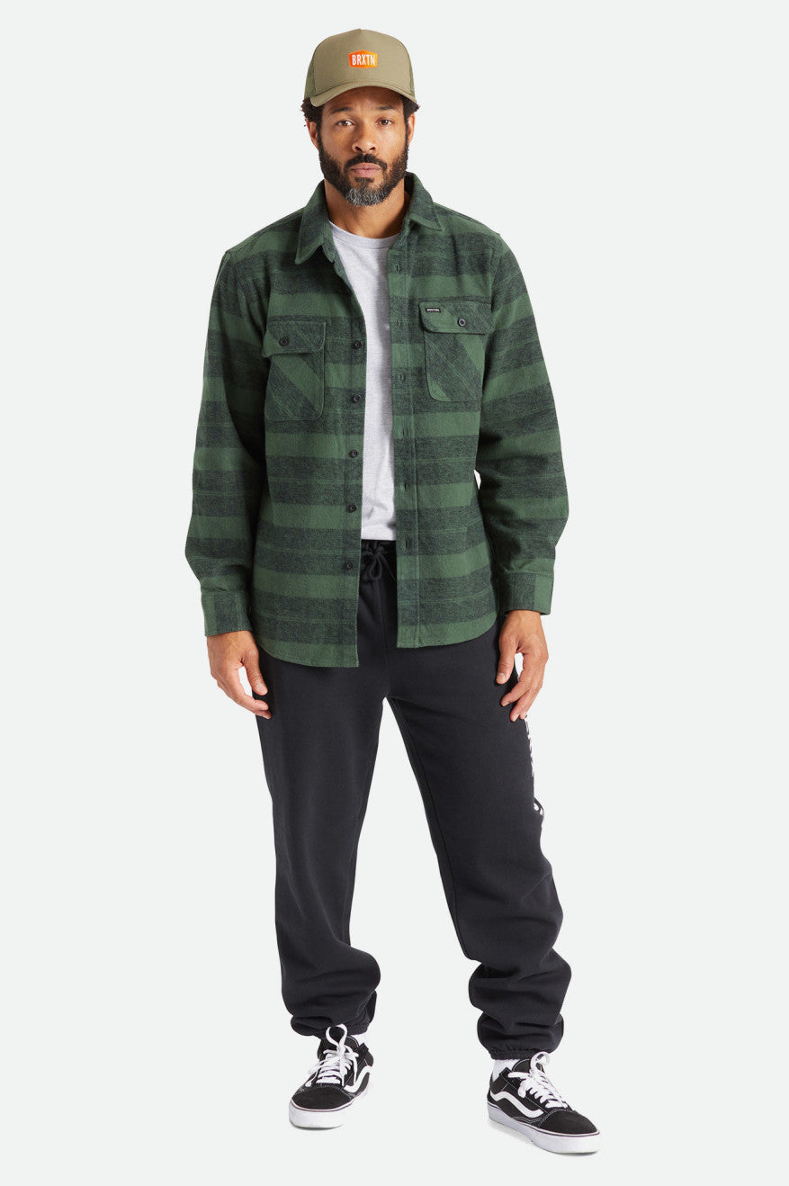 Brixton Bowery Heavy Weight L/S Men's Flannels Green | 104FBAYDC