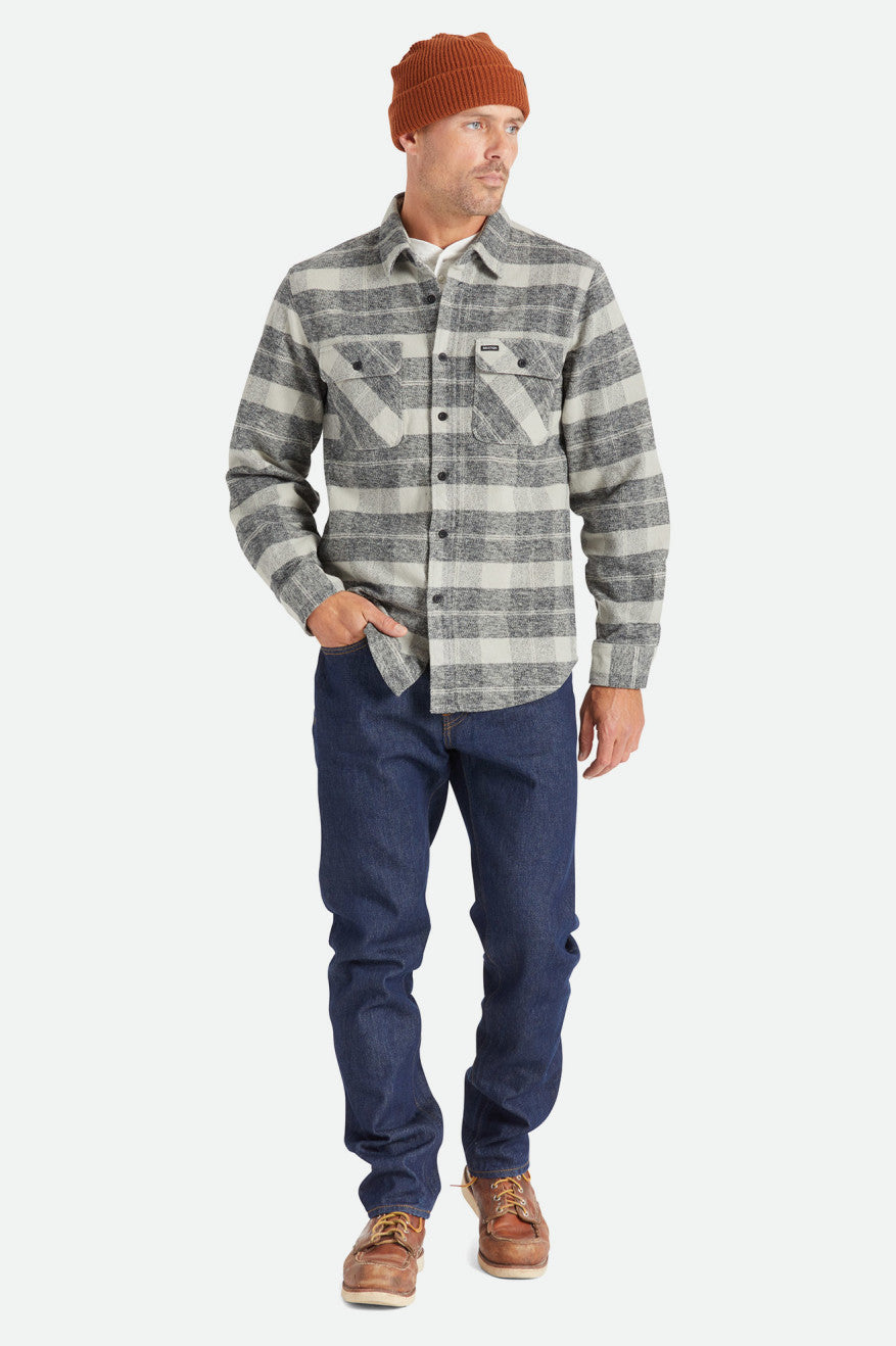 Brixton Bowery Heavy Weight L/S Men's Flannels Black / Grey | 492OHXGRQ