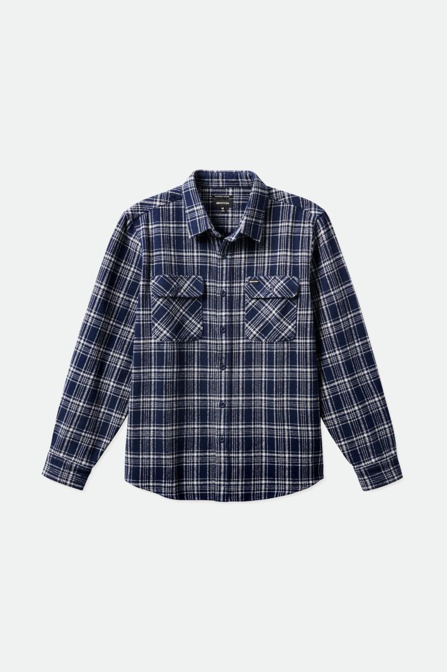 Brixton Bowery Heavy Weight L/S Men's Flannels Navy / Grey | 498OUMEIF