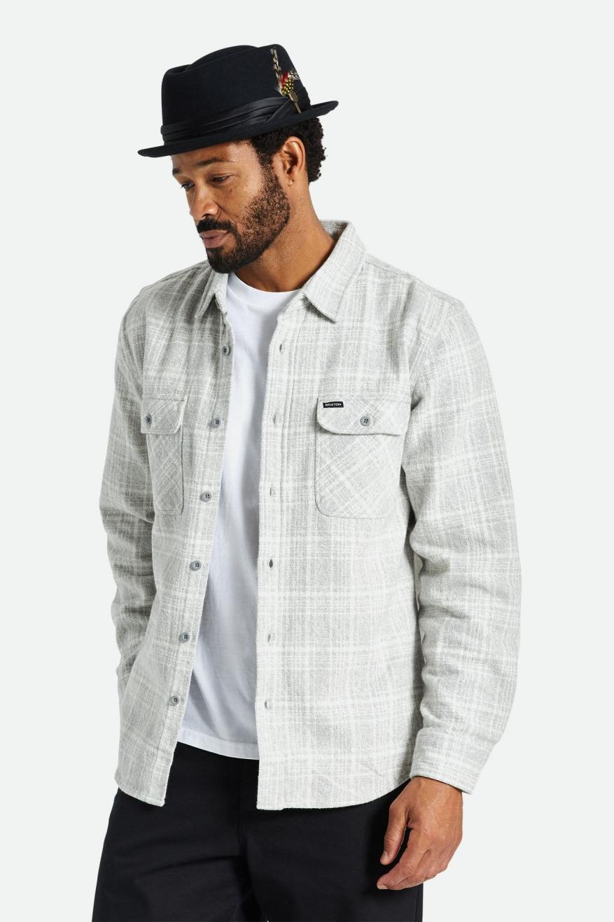 Brixton Bowery Heavy Weight L/S Men\'s Flannels Grey / White | 903UDQMBL