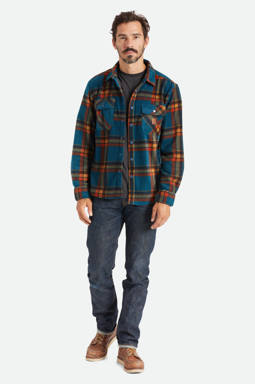 Brixton Bowery L/S Arctic Stretch Fleece Men's Flannels Deep Blue | 378UQLIBF