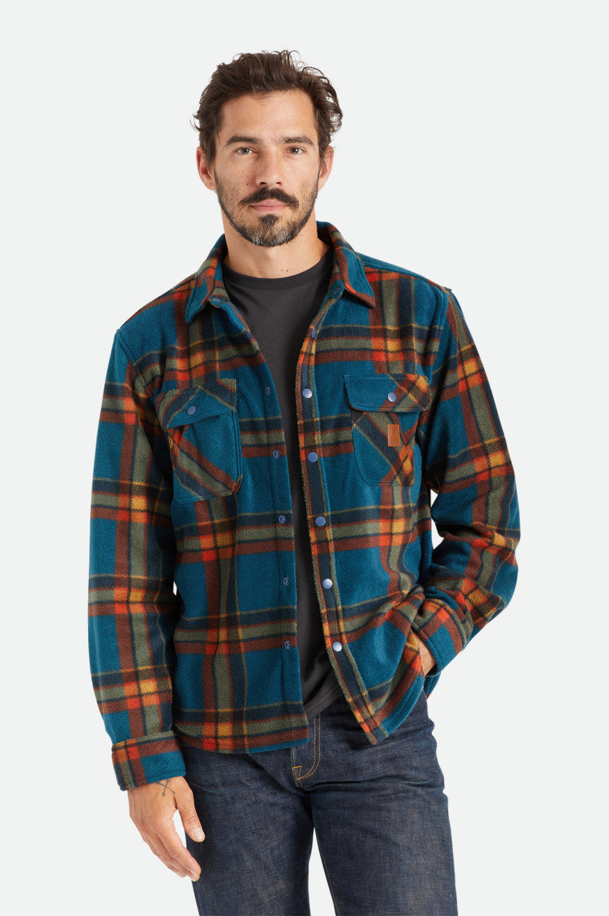 Brixton Bowery L/S Arctic Stretch Fleece Men's Flannels Deep Blue | 378UQLIBF