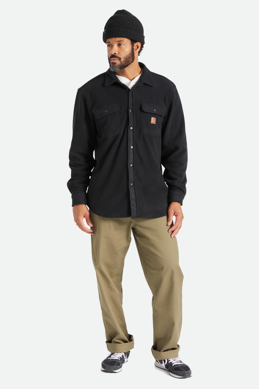 Brixton Bowery L/S Arctic Stretch Fleece Men's Flannels Black | 763BYMJND