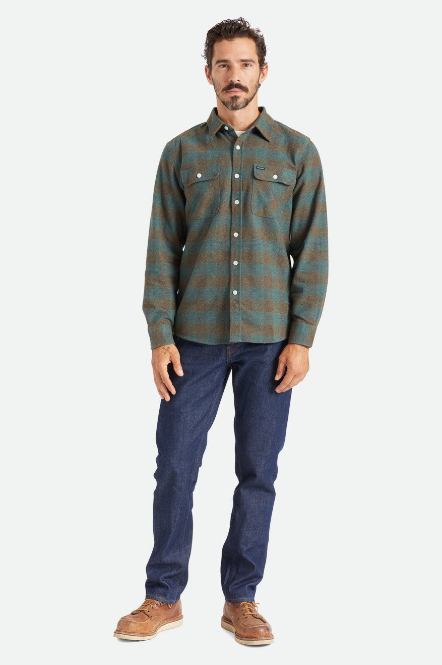 Brixton Bowery L/S Men's Flannels Blue | 703LHSAVT