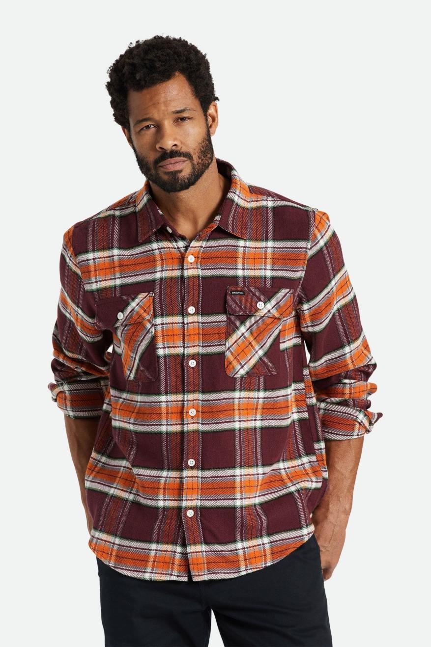 Brixton Bowery L/S Men's Flannels Orange | 538TKCWSE