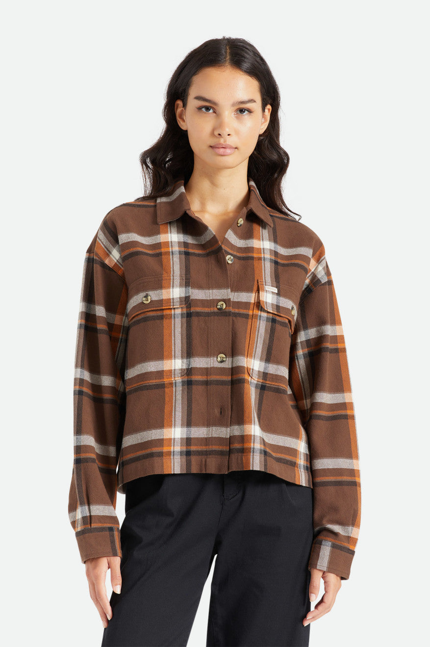 Brixton Bowery L/S Women\'s Flannels Brown | 219JZVNGD