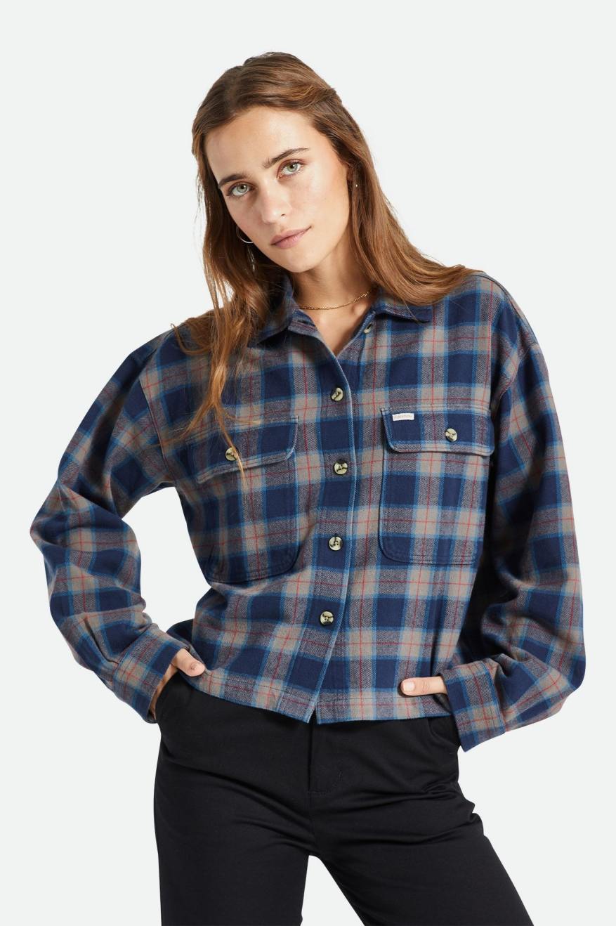 Brixton Bowery L/S Women's Flannels Navy / Grey | 218LGWAFN