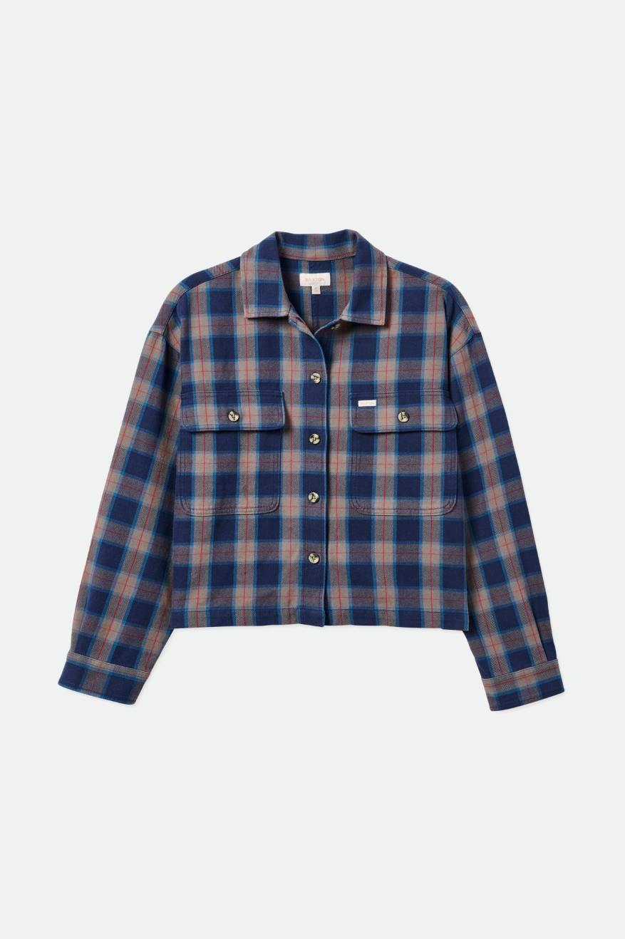 Brixton Bowery L/S Women's Flannels Navy / Grey | 218LGWAFN