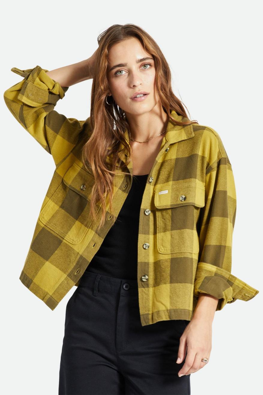 Brixton Bowery L/S Women\'s Flannels Yellow | 340GYEVBF