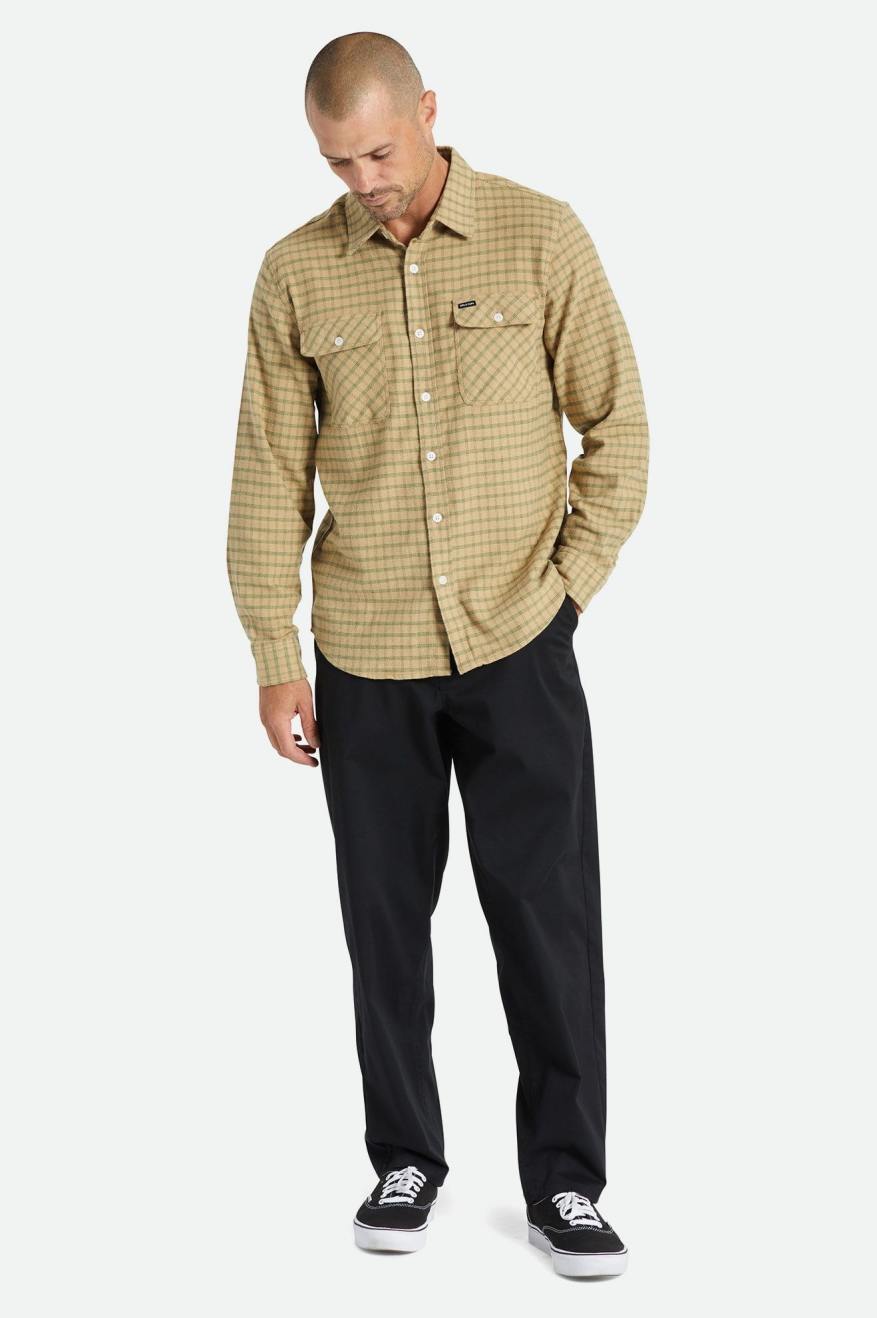 Brixton Bowery Stretch L/S Utility Men's Wovens Beige / Olive | 297ZLRAUF