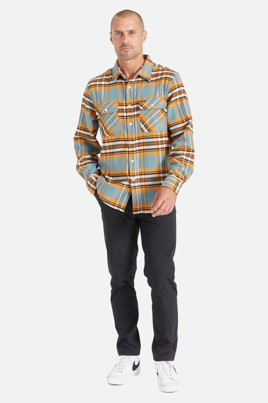 Brixton Bowery Stretch L/S Utility Men's Flannels Orange / White | 584DSHPWK