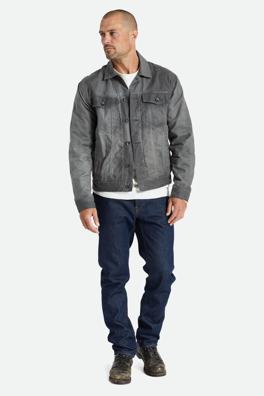 Brixton Cable Reserve Waxed Canvas Trucker Men's Jackets Grey | 362TJZPYK