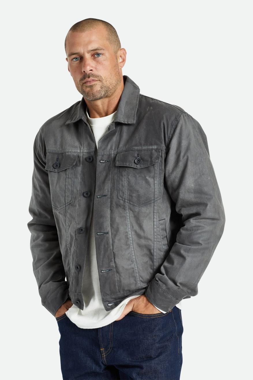 Brixton Cable Reserve Waxed Canvas Trucker Men's Jackets Grey | 362TJZPYK