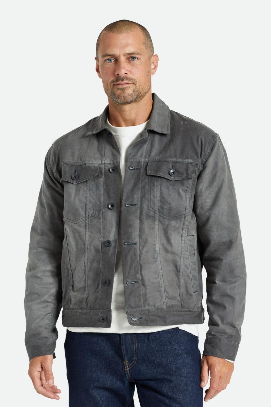 Brixton Cable Reserve Waxed Canvas Trucker Men\'s Jackets Grey | 362TJZPYK