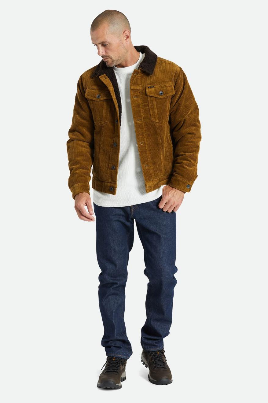 Brixton Cable Sherpa Lined Trucker Men's Jackets Brown | 018MWGFTZ