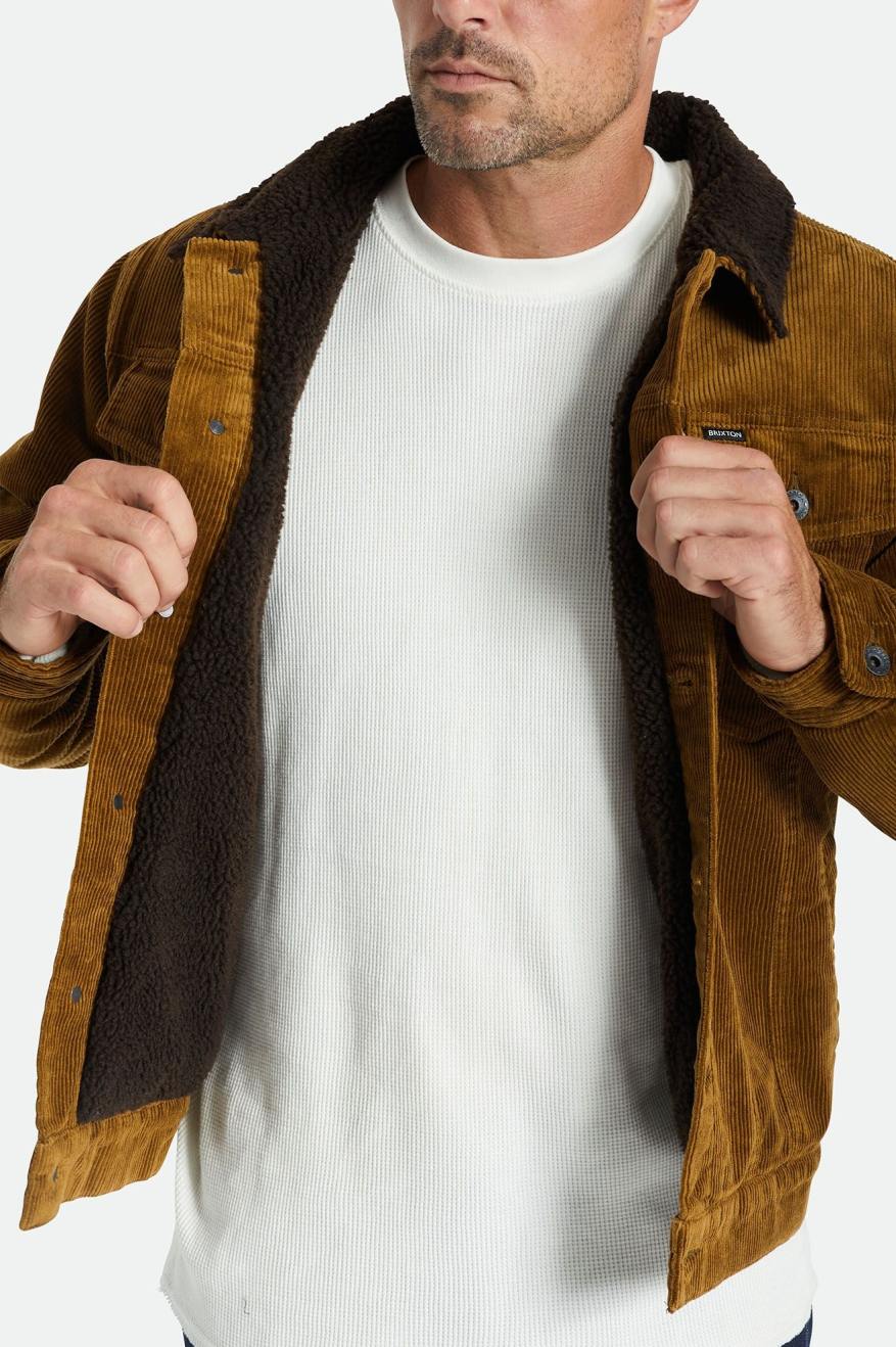 Brixton Cable Sherpa Lined Trucker Men's Jackets Brown | 018MWGFTZ