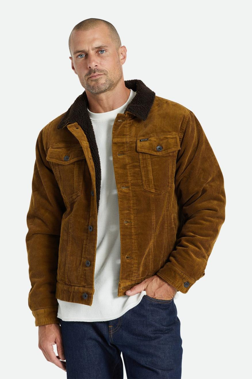 Brixton Cable Sherpa Lined Trucker Men\'s Jackets Brown | 018MWGFTZ