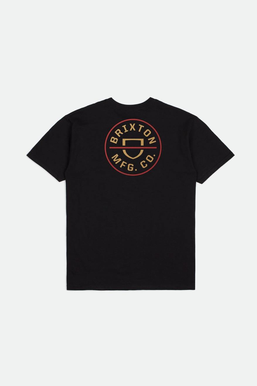 Brixton Crest II S/S Standard Men's Tops Black / Red / Light Gold | 790ULIDJK