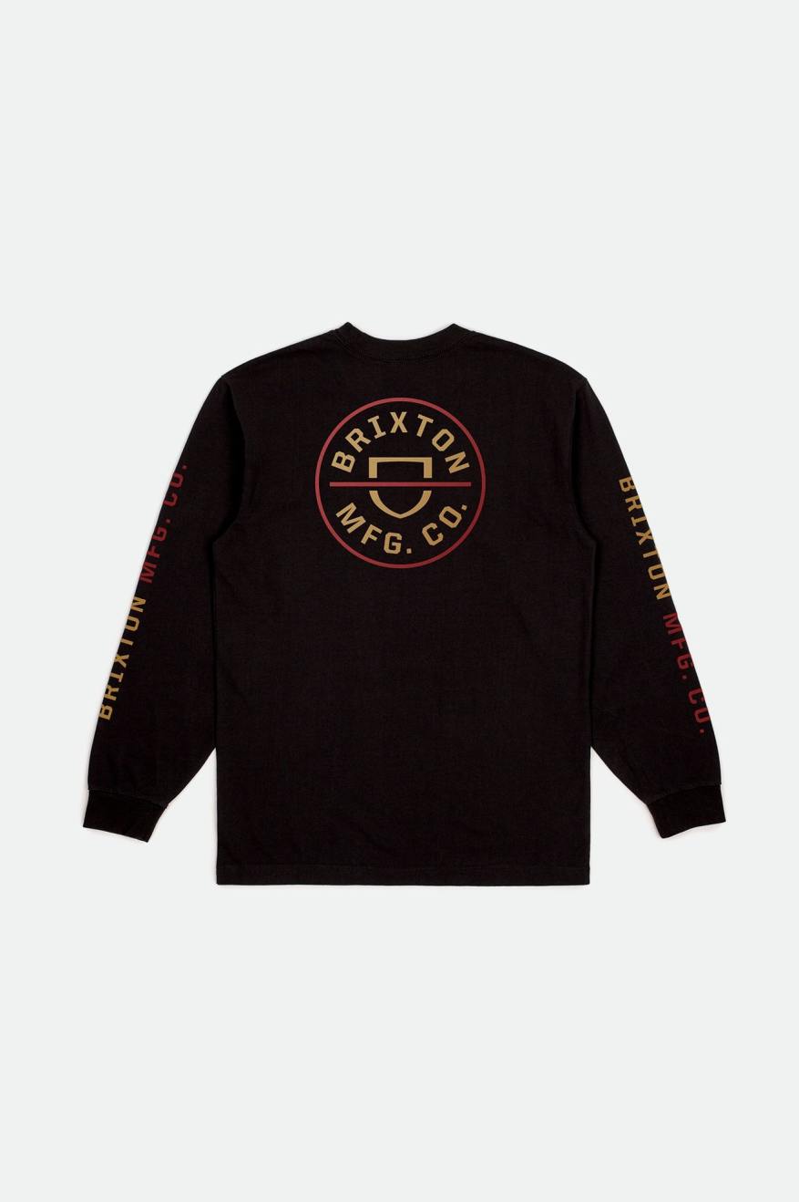 Brixton Crest L/S Standard Men's Tops Black / Red / Light Gold | 745IODJUM