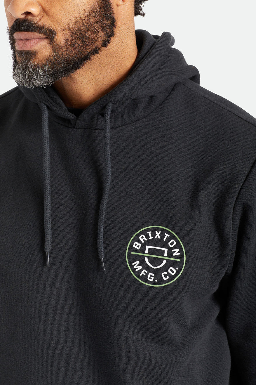 Brixton Crest Men's Hoodie Black / Green / White | 185HZURAQ