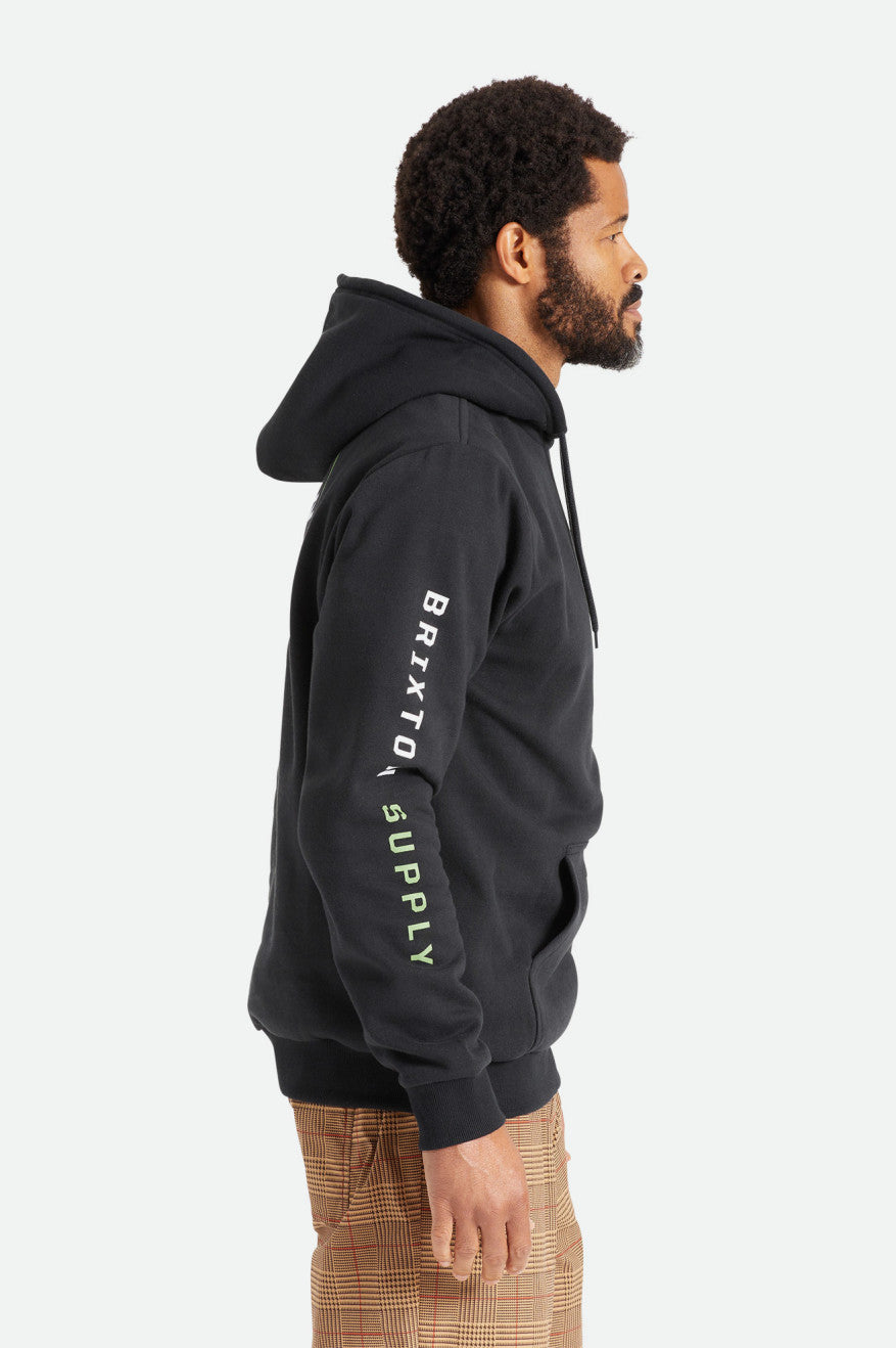 Brixton Crest Men's Hoodie Black / Green / White | 185HZURAQ