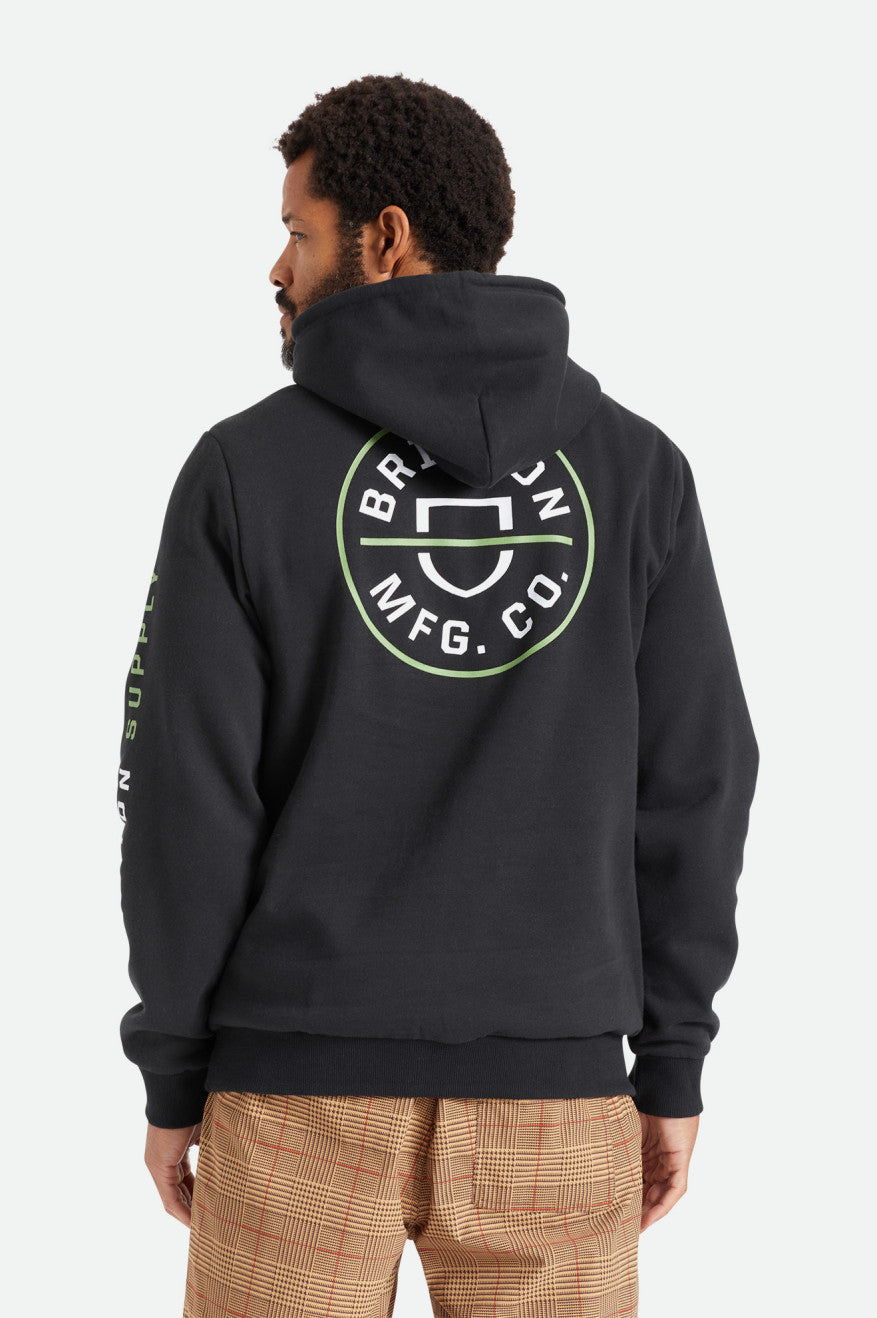 Brixton Crest Men's Hoodie Black / Green / White | 185HZURAQ