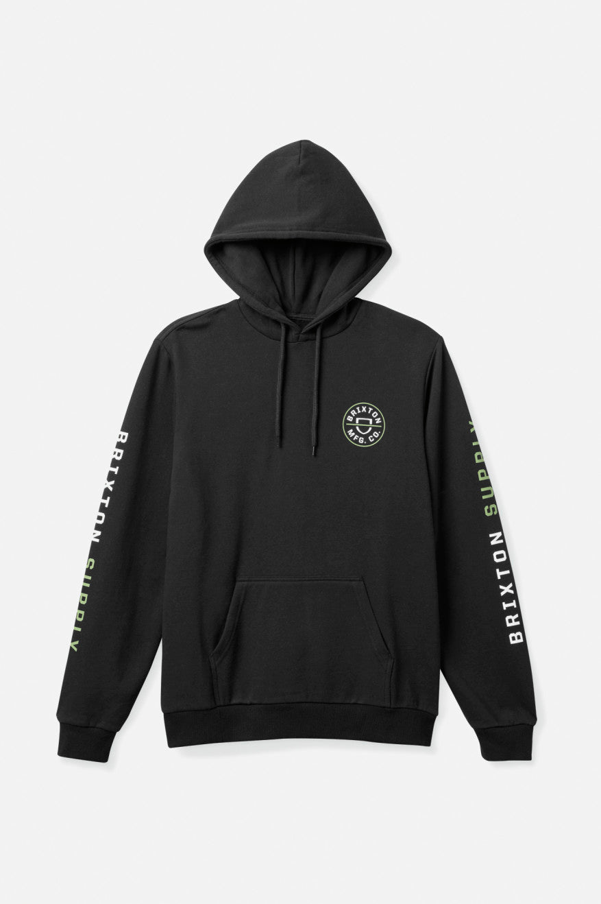 Brixton Crest Men's Hoodie Black / Green / White | 185HZURAQ