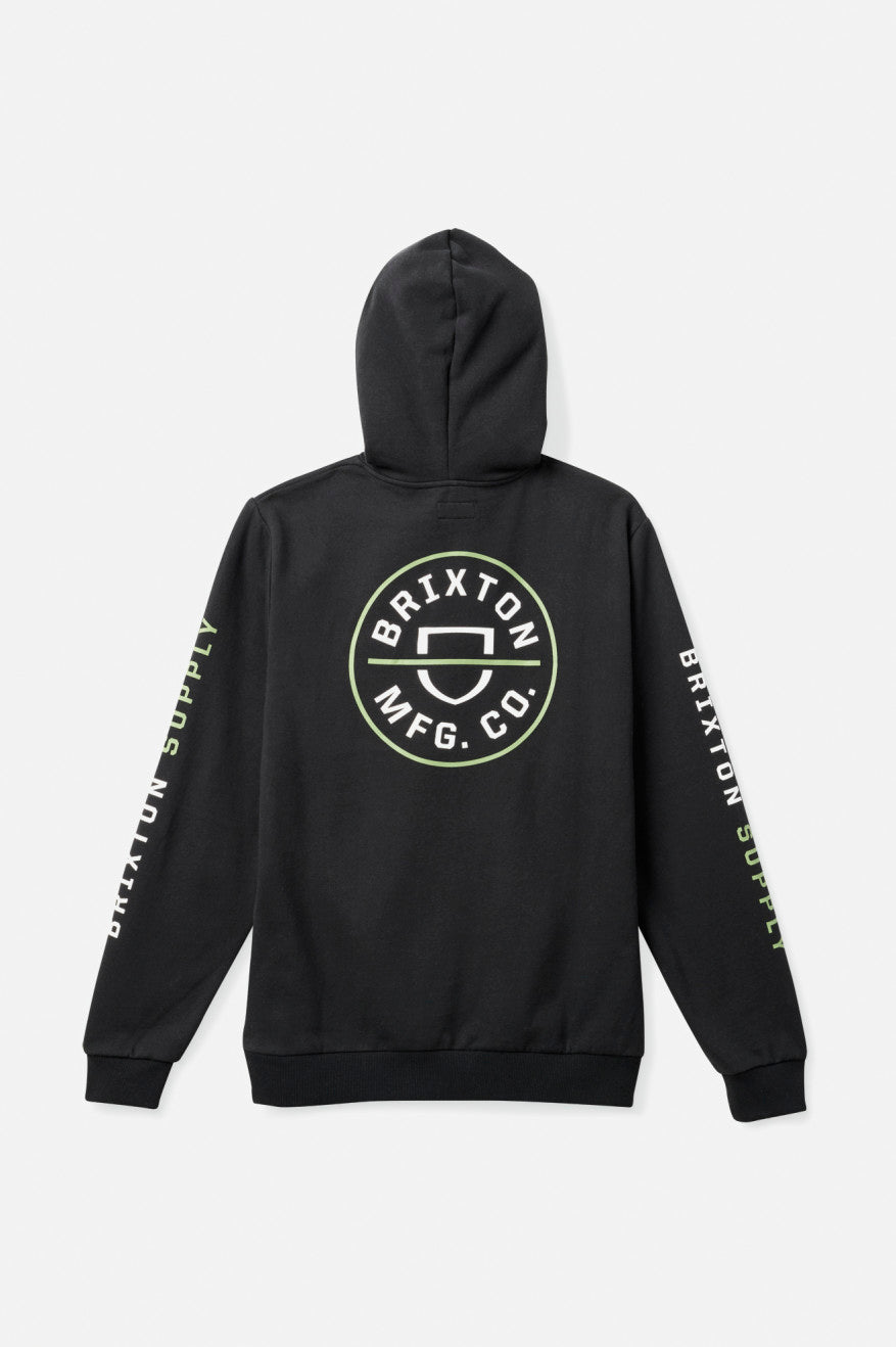 Brixton Crest Men's Hoodie Black / Green / White | 185HZURAQ