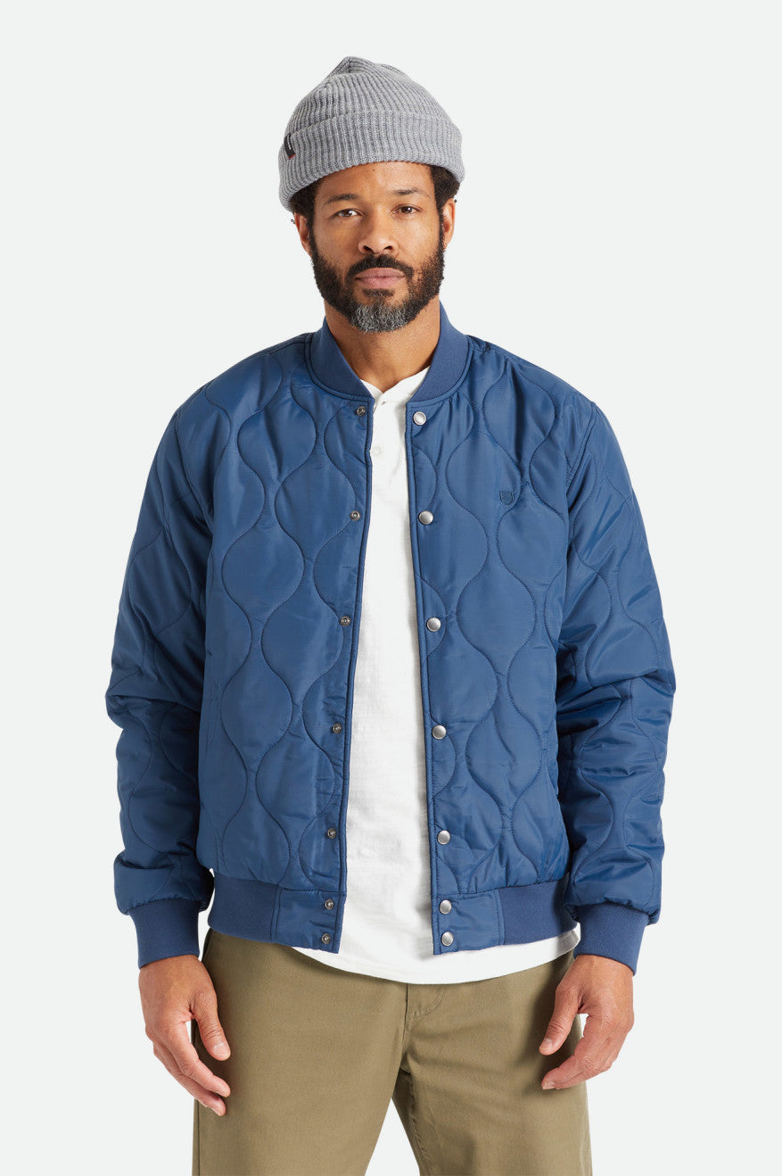 Brixton Dillinger Quilted Bomber Men's Jackets Blue | 387XTMQPR