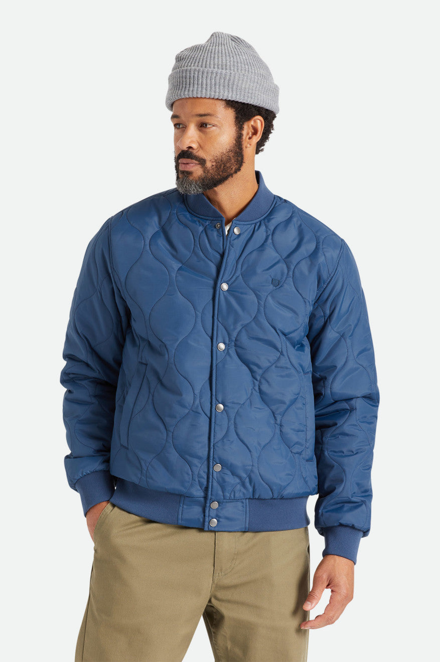 Brixton Dillinger Quilted Bomber Men\'s Jackets Blue | 387XTMQPR