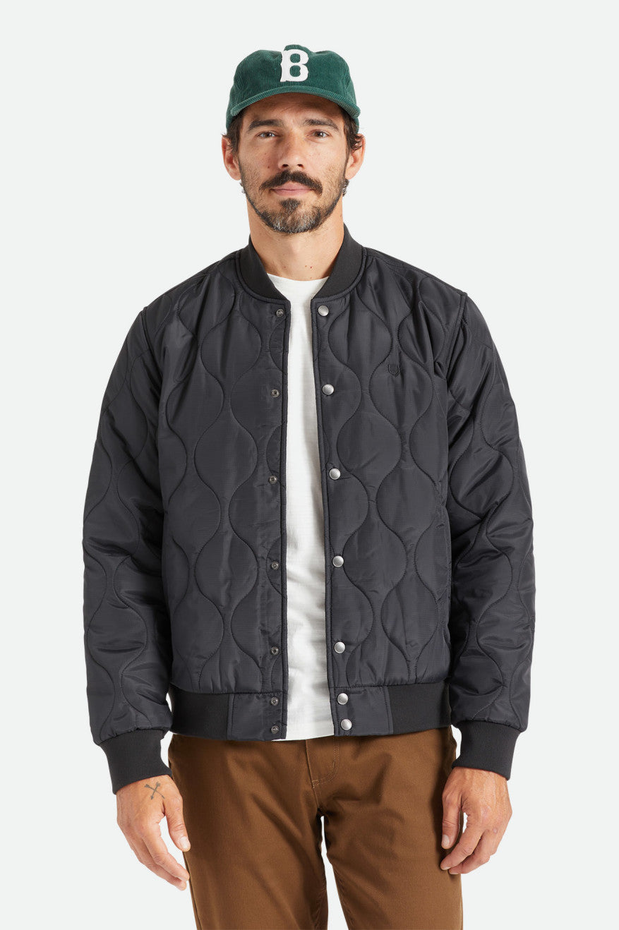 Brixton Dillinger Quilted Bomber Men\'s Jackets Black | 506QRTZSJ