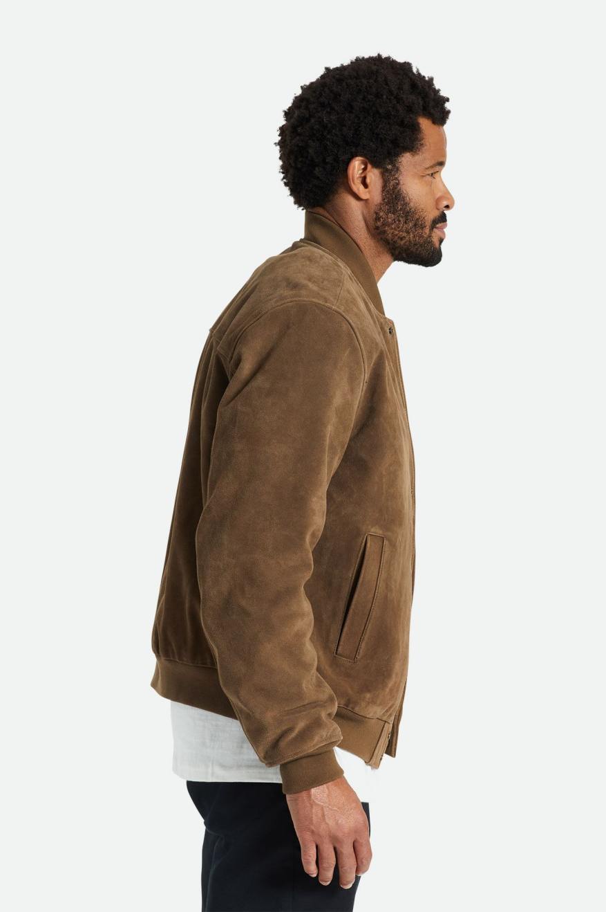 Brixton Dillinger Reserve Suede Bomber Men's Jackets Brown | 570UWITXR