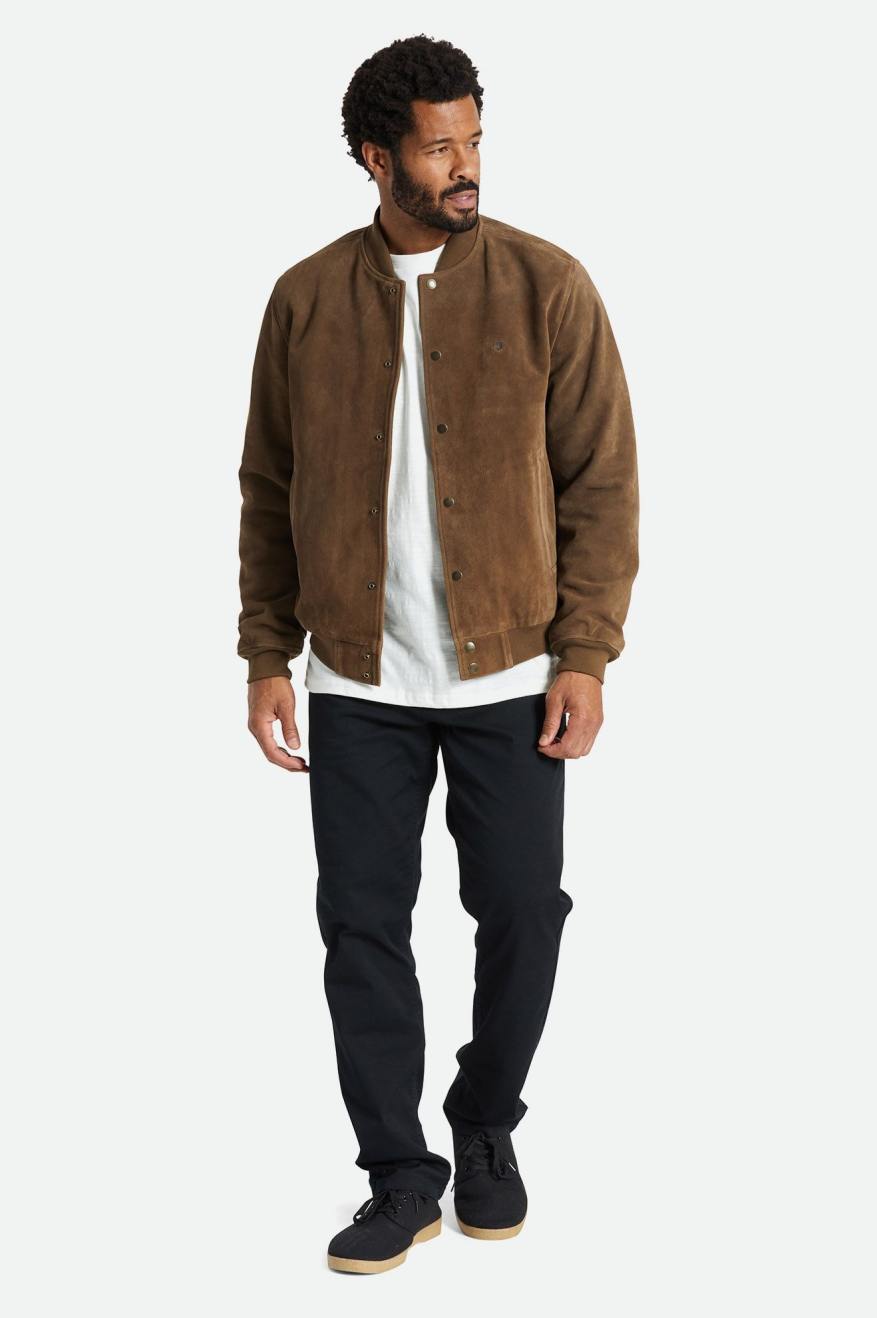 Brixton Dillinger Reserve Suede Bomber Men's Jackets Brown | 570UWITXR