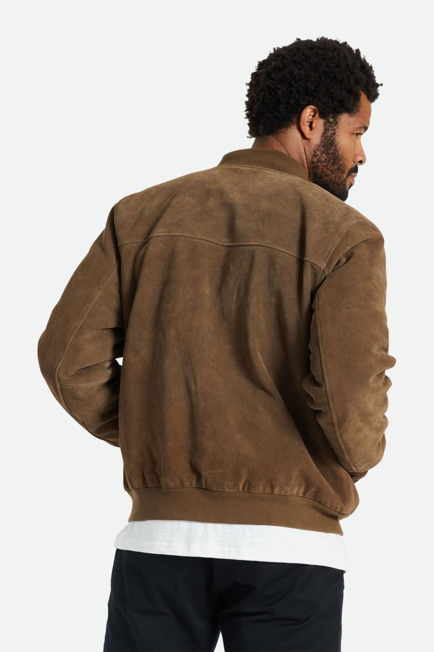 Brixton Dillinger Reserve Suede Bomber Men's Jackets Brown | 570UWITXR