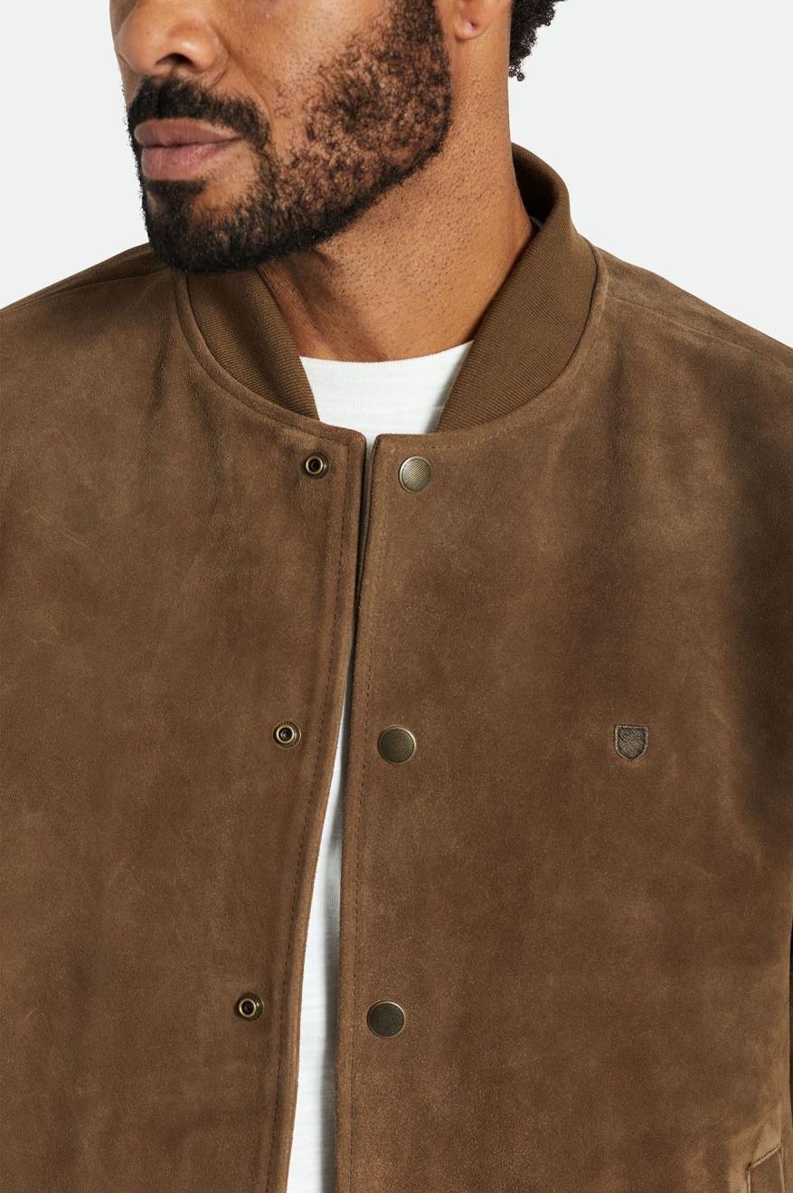 Brixton Dillinger Reserve Suede Bomber Men's Jackets Brown | 570UWITXR