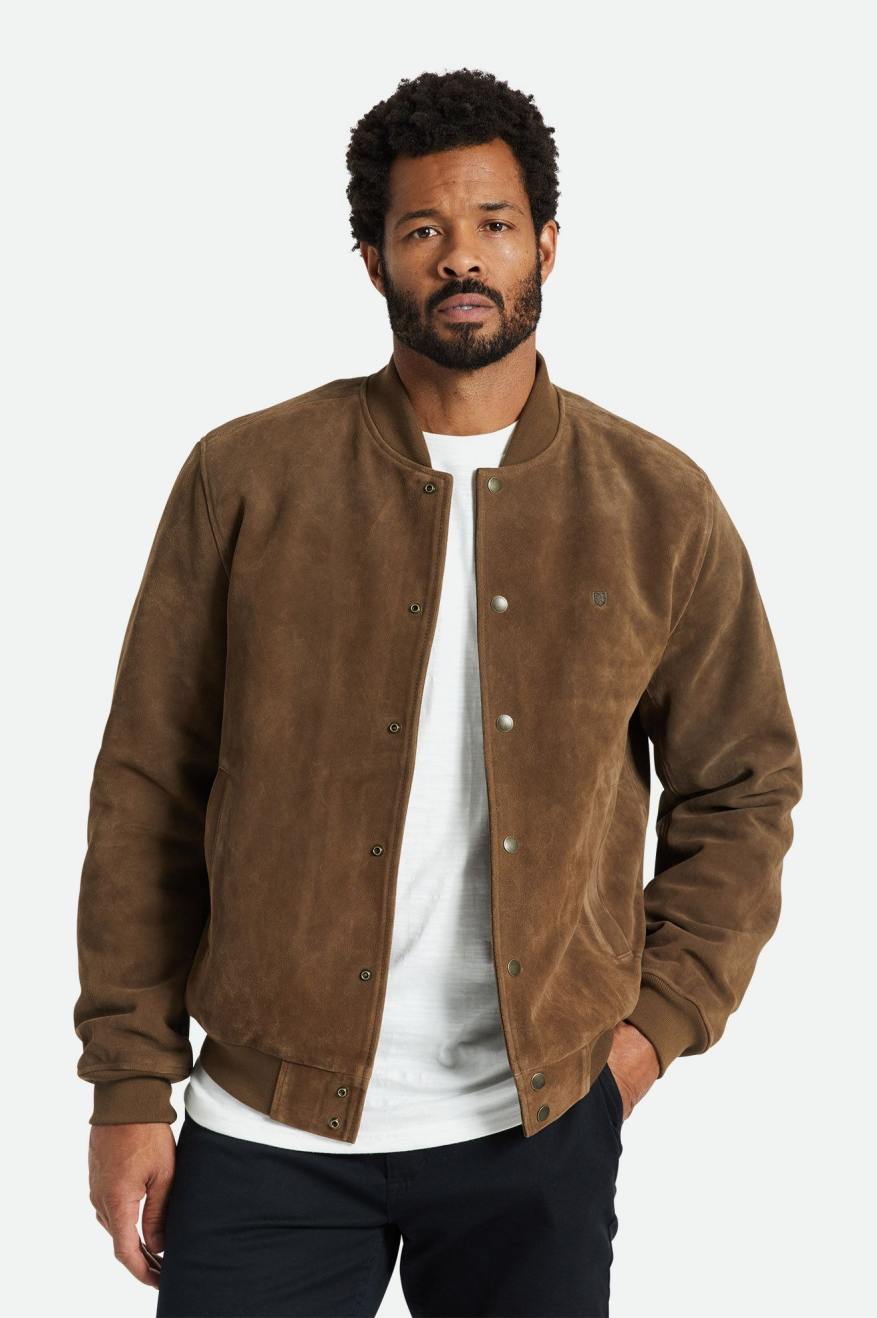 Brixton Dillinger Reserve Suede Bomber Men\'s Jackets Brown | 570UWITXR