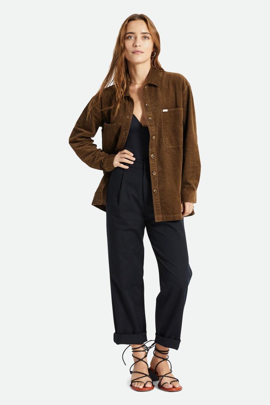 Brixton Dundee Corduroy Overshirt Women's Tops Brown | 607KVQZOD